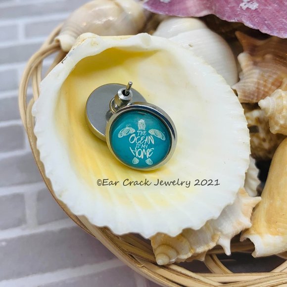 Hand Crafted Jewelry - Hand Crafted 12 mm Sea Turtle stud earrings